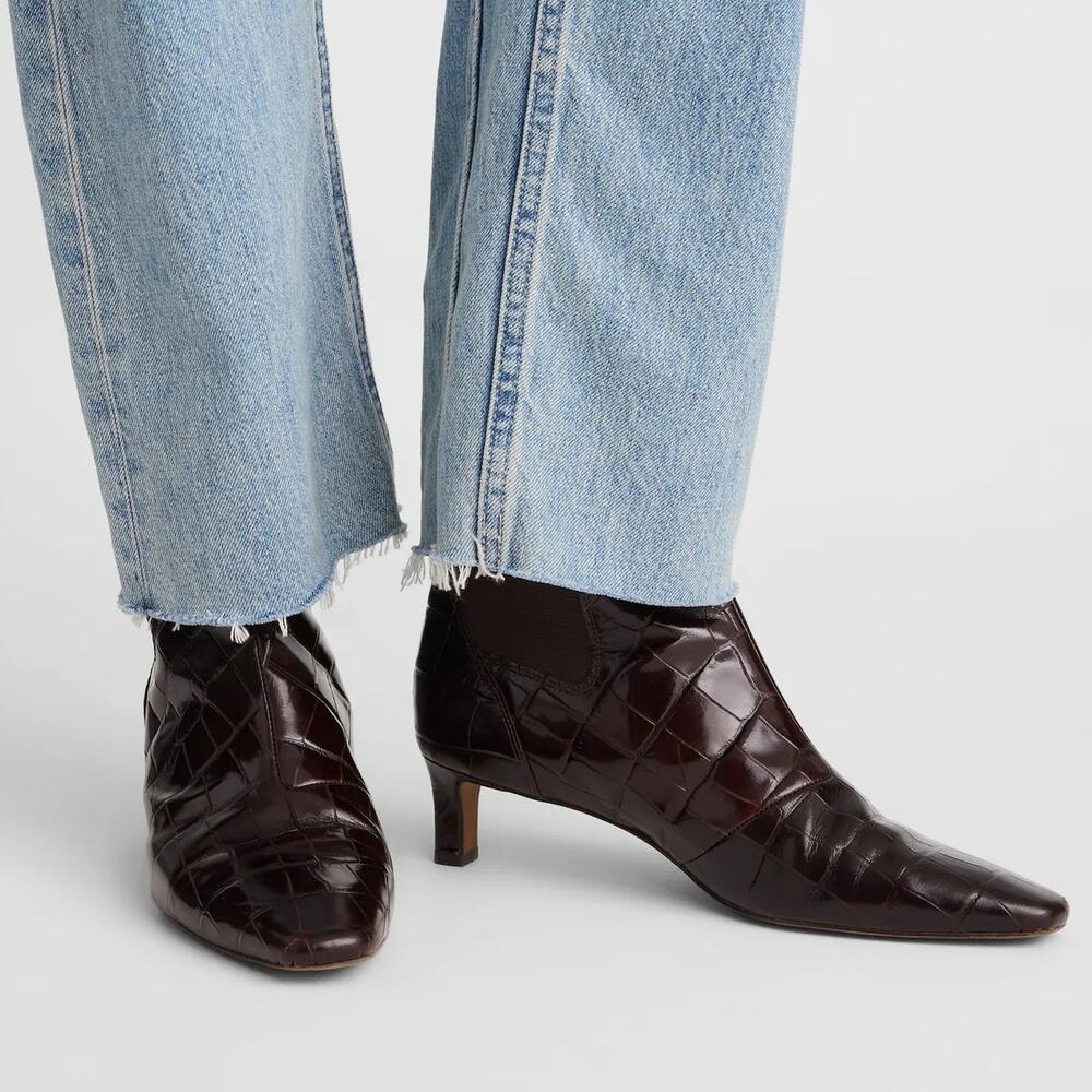 NWOB Madewell Dimes Croc Embossed Leather Chelsea Boot Coffee Bean Womens Size 8